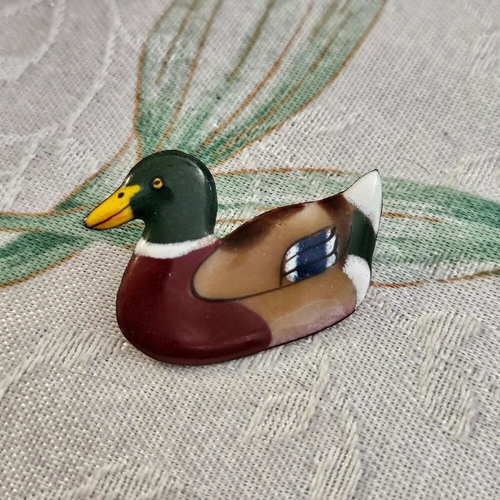 vintage cottagecore mallard duck enamel pin